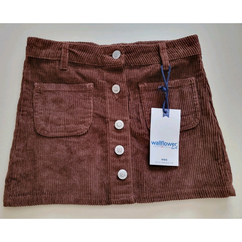 NWT Wallflower Girls Size 7 front buttons Brown Corduroy Cotton Mini Skirt